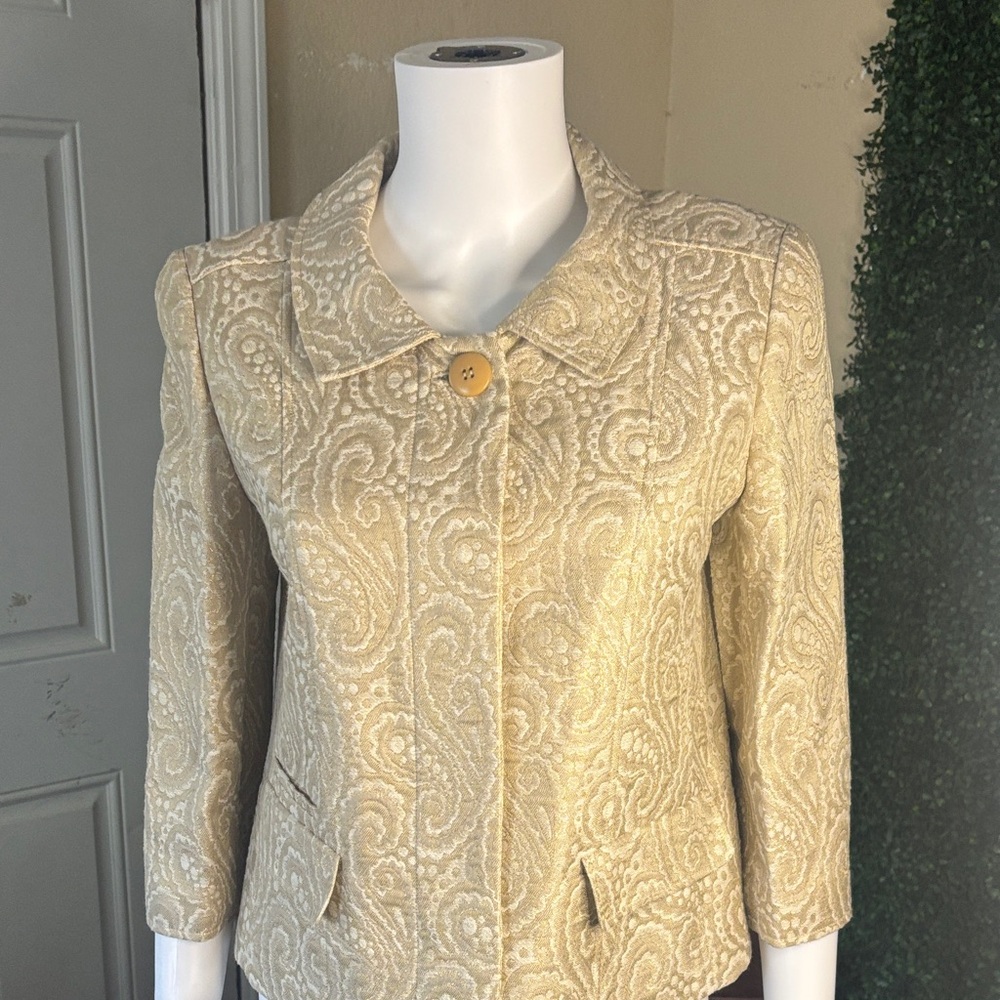 Talbots Cream Paisley Quilted Blazer